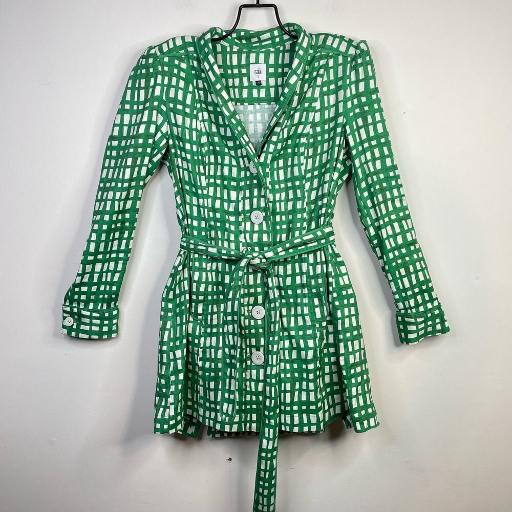 CAbi Green and White Plaid Belted Jacket